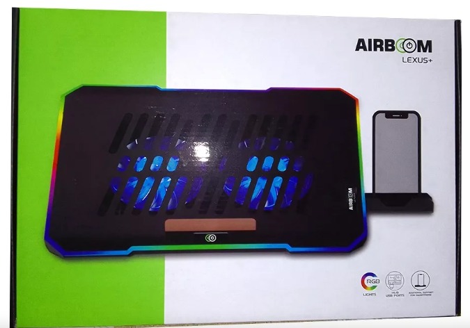 COOLER LAPTOP GAMER 9-17P" NIVELES CON BASE CELULAR LEXUS+ AB 02H RGB 2FAN 12.5CM AIRBOON