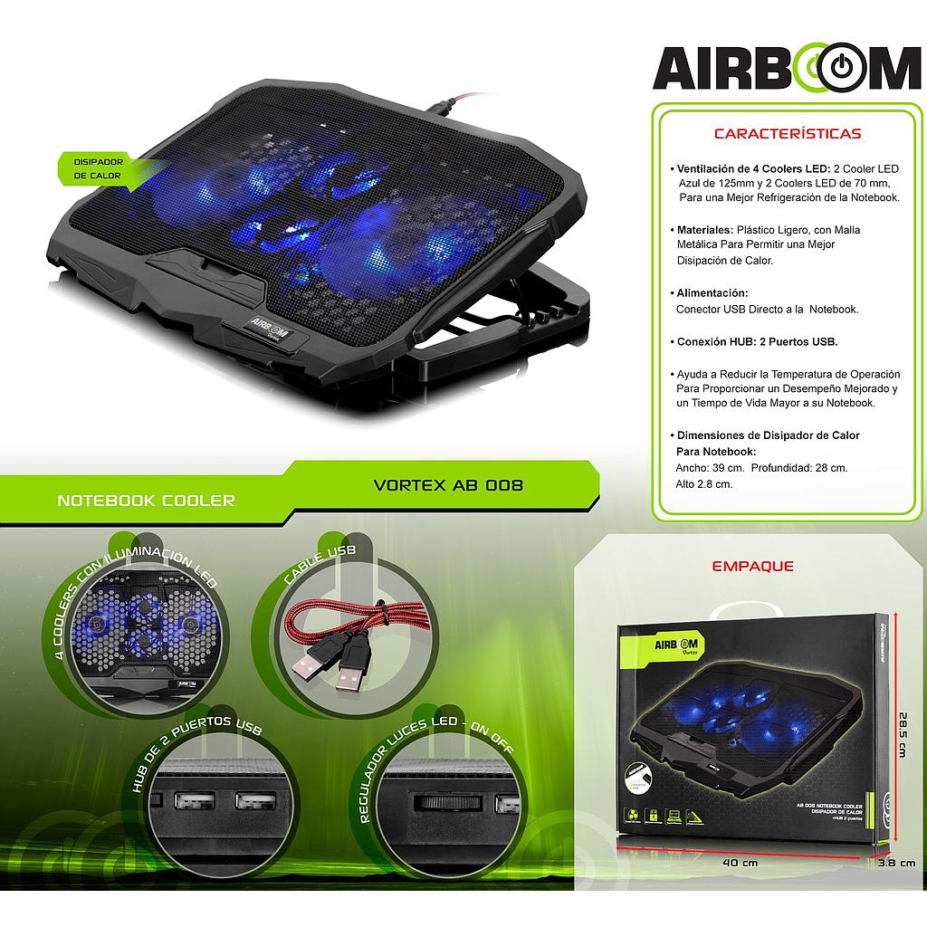 COOLER LAPTOP 17" AIRBOOM VORTEX AB008 2FAN 12.5CM 2FAN 7CM
