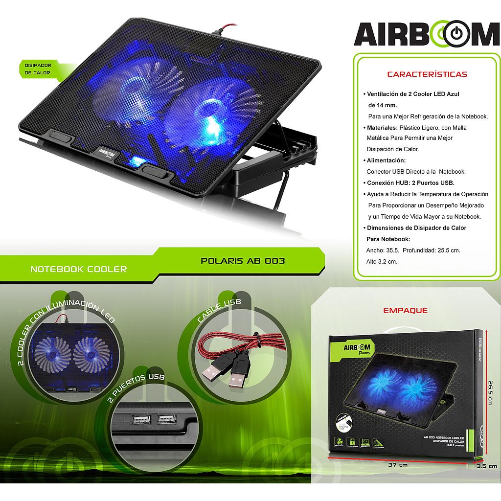 COOLER LAPTOP 12-16P&quot; POLARIS AB003 2FAN 12.5CM AIRBOOM