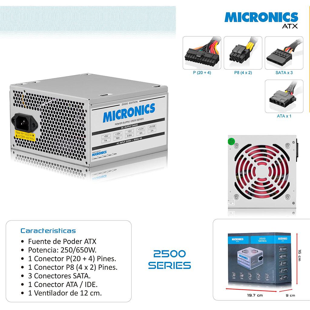 FUENTE DE PODER ATX SX - 250W/650 FAN 12CM EN CAJA MICRONICS