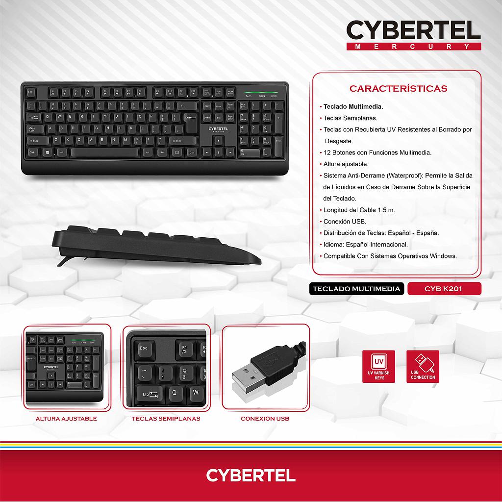 TECLADO MULTIMEDIA USB MERCURY CYB K201 T/SEMICURVAS CYBERTEL