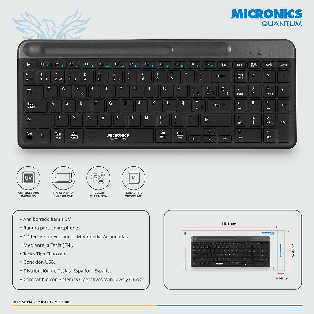 TECLADO MULTIMEDIA USB QUANTUM MIC K600+ MICRONICS