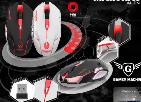 MOUSE GAMER WIFI RECARGABLE ALIEN WHT MIC M834WL LED MICRONICS