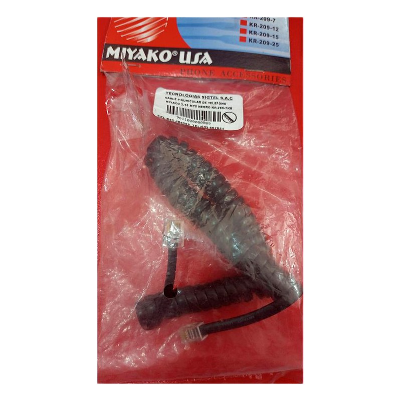 CABLE DE TELEFONO MIYACO 2.10 MTS NEGRO KR-209-7KB AREA 6
