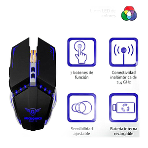 MOUSE GAMER WIFI RECARGABLE RANGER RX MIC M822x 7LEDS 7B MICRONICS